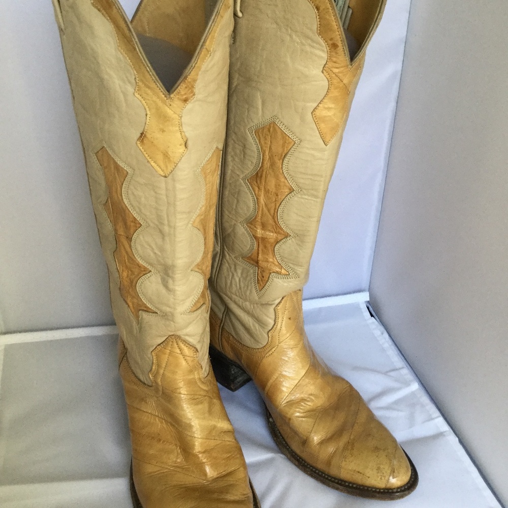 VINTAGE NICONA LEATHER AND EEL SKIN COWBOY BOOTS